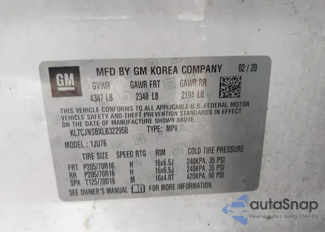 2020 Chevrolet Trax Awd Ls from USA, damaged, VIN KL7CJNSBXLB322950